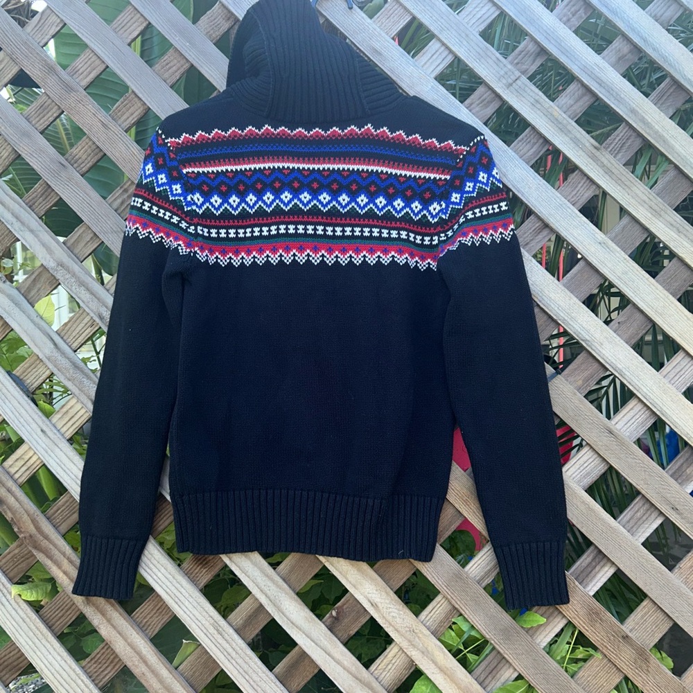 LAUREN RALPH LAUREN Fair Isle Nordic Black Multicolor Shawl Collar Sweater Sz M - Picture 5 of 11